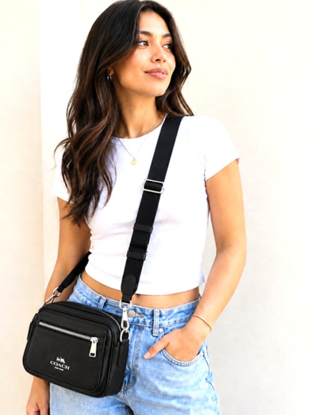 COACH Elias Black Leather Crossbody Shoulder Bag Silver Hardware CJ509 NWT